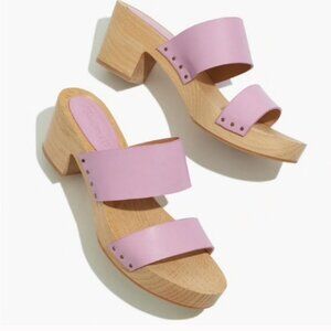 MADEWELL The Clara Clog Sandal Lavendar Leather Strap Wood Clog Sole Size 10